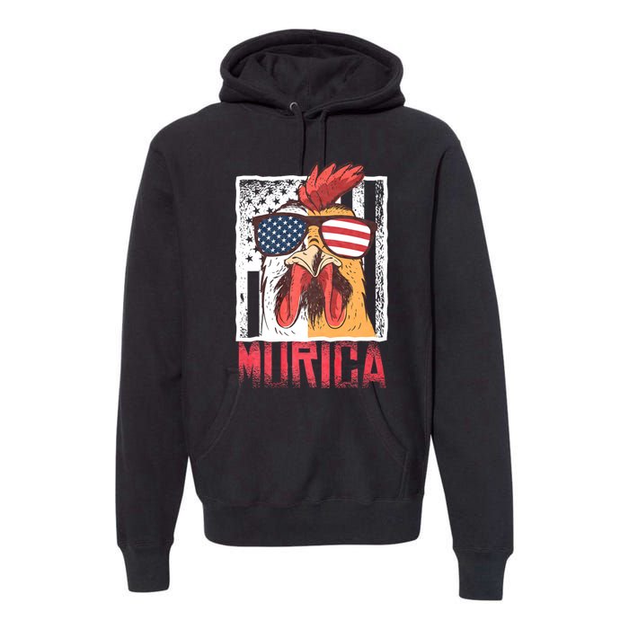 Labor Day Gift Merica Sunglasses Cock Funny Rooster Murica Premium Hoodie