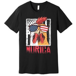 Labor Day Gift Merica Sunglasses Cock Funny Rooster Murica Premium T-Shirt