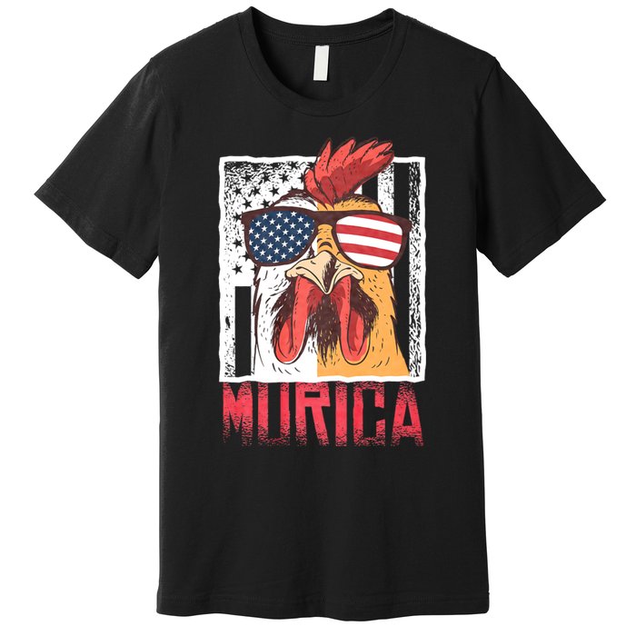 Labor Day Gift Merica Sunglasses Cock Funny Rooster Murica Premium T-Shirt