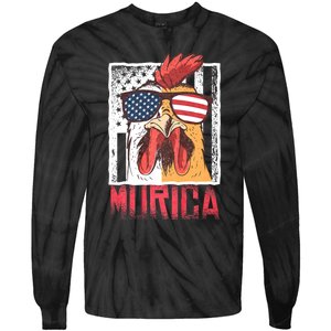 Labor Day Gift Merica Sunglasses Cock Funny Rooster Murica Tie-Dye Long Sleeve Shirt