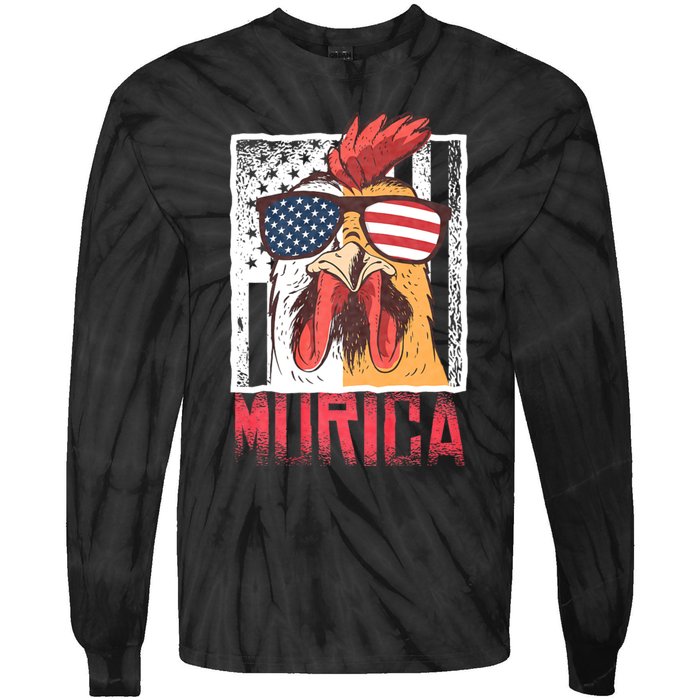 Labor Day Gift Merica Sunglasses Cock Funny Rooster Murica Tie-Dye Long Sleeve Shirt