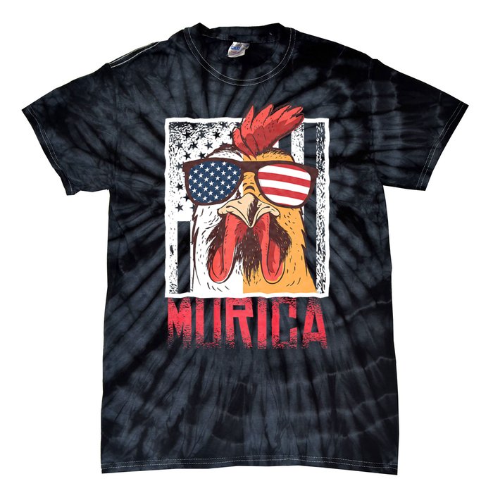 Labor Day Gift Merica Sunglasses Cock Funny Rooster Murica Tie-Dye T-Shirt