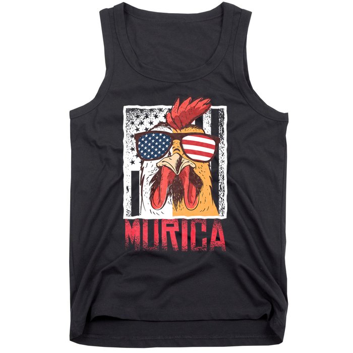 Labor Day Gift Merica Sunglasses Cock Funny Rooster Murica Tank Top