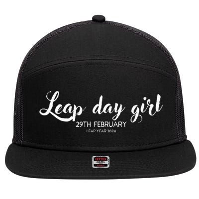 Leap Day Girl 29th February Leap Year Birthday 2024 Party 7 Panel Mesh Trucker Snapback Hat