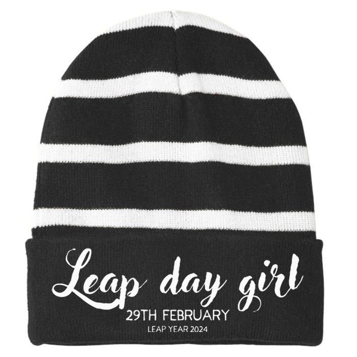 Leap Day Girl 29th February Leap Year Birthday 2024 Party Striped Beanie with Solid Band