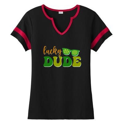 Lucky Dude Glasses Retro St Patrick Day Ladies Halftime Notch Neck Tee