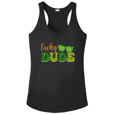 Lucky Dude Glasses Retro St Patrick Day Ladies PosiCharge Competitor Racerback Tank