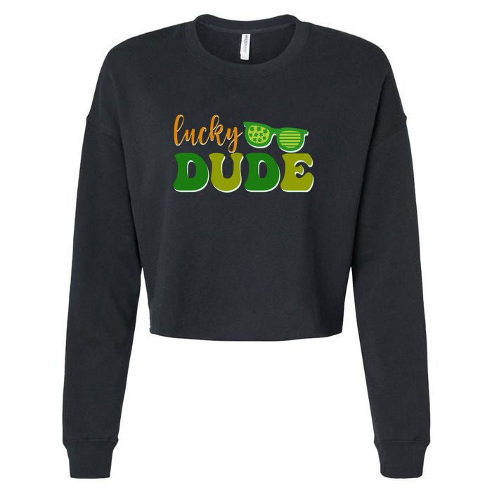 Lucky Dude Glasses Retro St Patrick Day Cropped Pullover Crew