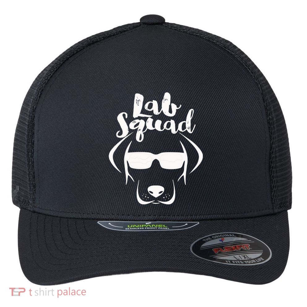 LABRADOR DOG GIFT Black Lab Yellow Lab Squad Love Design Flexfit Unipanel Trucker Cap