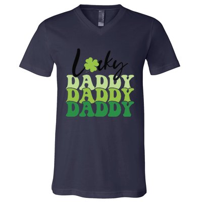 Lucky Daddy Happy St Patrick's Day Irish Family Gifts V-Neck T-Shirt