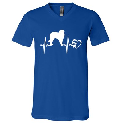 Leonberger Dog Heartbeat Paw Love Funny Puppy Lover Funny Gift V-Neck T-Shirt