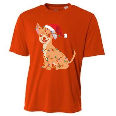 Lovely Dog Holder Lover Santa Christmas Light Chihuahua Gift Cooling Performance Crew T-Shirt