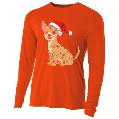 Lovely Dog Holder Lover Santa Christmas Light Chihuahua Gift Cooling Performance Long Sleeve Crew