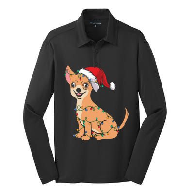 Lovely Dog Holder Lover Santa Christmas Light Chihuahua Gift Silk Touch Performance Long Sleeve Polo