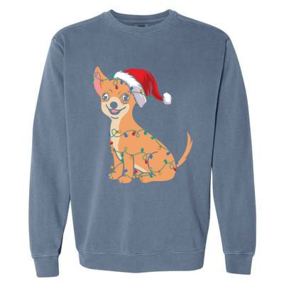 Lovely Dog Holder Lover Santa Christmas Light Chihuahua Gift Garment-Dyed Sweatshirt