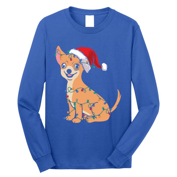 Lovely Dog Holder Lover Santa Christmas Light Chihuahua Gift Long Sleeve Shirt