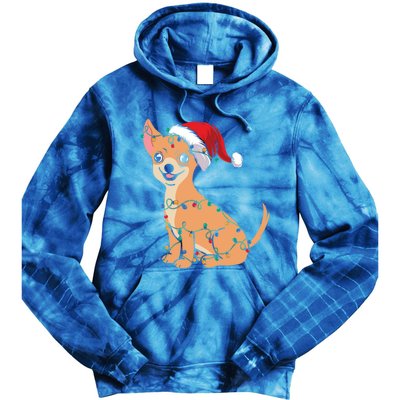 Lovely Dog Holder Lover Santa Christmas Light Chihuahua Gift Tie Dye Hoodie