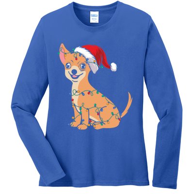 Lovely Dog Holder Lover Santa Christmas Light Chihuahua Gift Ladies Long Sleeve Shirt