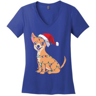 Lovely Dog Holder Lover Santa Christmas Light Chihuahua Gift Women's V-Neck T-Shirt