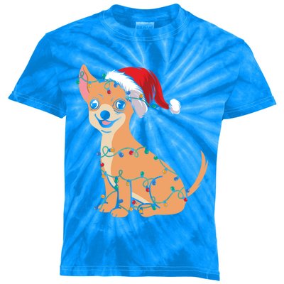 Lovely Dog Holder Lover Santa Christmas Light Chihuahua Gift Kids Tie-Dye T-Shirt