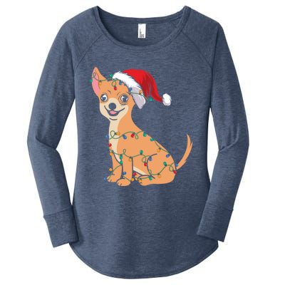 Lovely Dog Holder Lover Santa Christmas Light Chihuahua Gift Women's Perfect Tri Tunic Long Sleeve Shirt