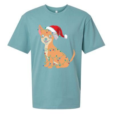 Lovely Dog Holder Lover Santa Christmas Light Chihuahua Gift Sueded Cloud Jersey T-Shirt