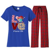 Love Dabbing Heart Nurse Life Valentines Day Nursing Great Gift Women's Flannel Pajama Set