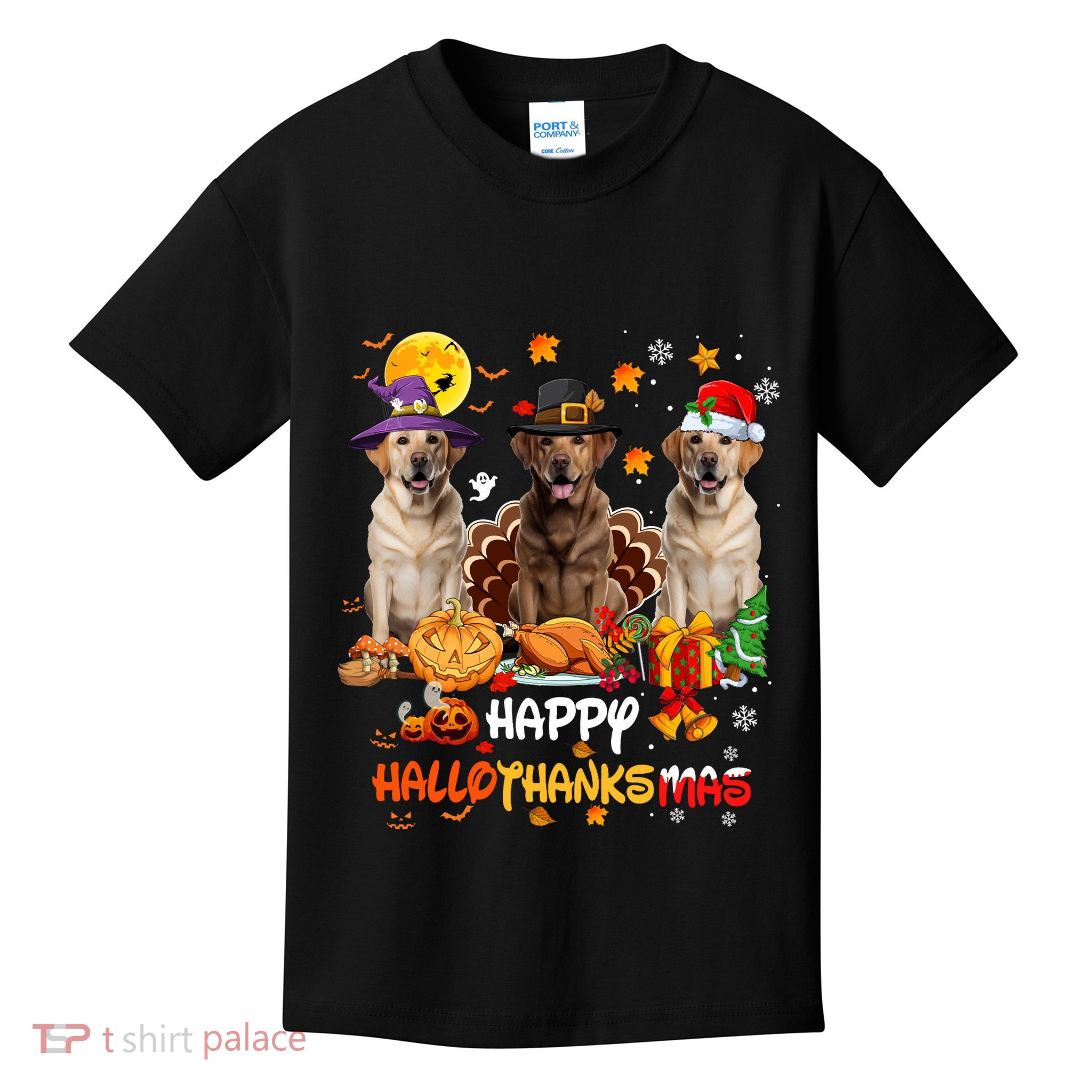 Labrador Dog Happy Halloween Thanksgiving Merry Christmas Long Sleeve Kids T-Shirt