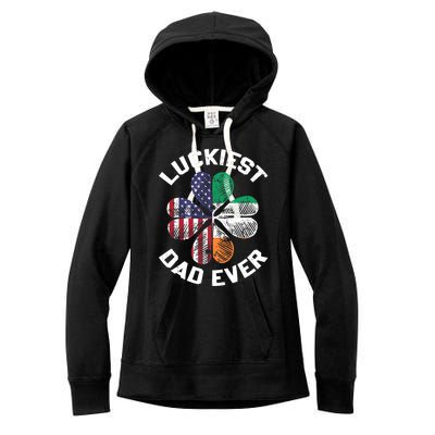 Luckiest Dad Irish American US Flag Shamrock Patrick's Day Premium Women's Fleece Hoodie