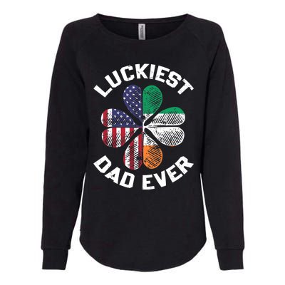 Luckiest Dad Irish American US Flag Shamrock Patrick's Day Premium Womens California Wash Sweatshirt