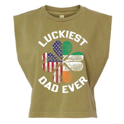 Luckiest Dad Irish American US Flag Shamrock Patrick's Day Premium Garment-Dyed Women's Muscle Tee