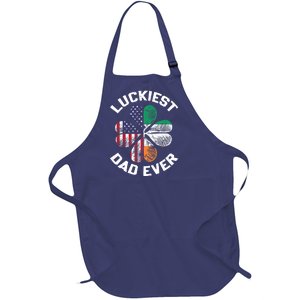 Luckiest Dad Irish American US Flag Shamrock Patrick's Day Premium Full-Length Apron With Pockets