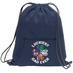 Luckiest Dad Irish American US Flag Shamrock Patrick's Day Premium Sweatshirt Cinch Pack Bag