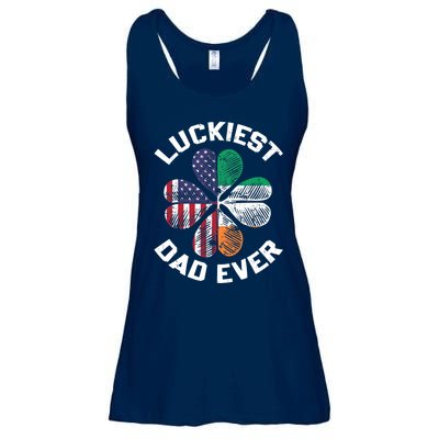 Luckiest Dad Irish American US Flag Shamrock Patrick's Day Premium Ladies Essential Flowy Tank