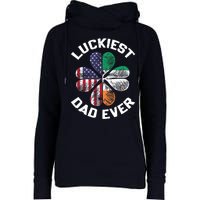 Luckiest Dad Irish American US Flag Shamrock Patrick's Day Premium Womens Funnel Neck Pullover Hood