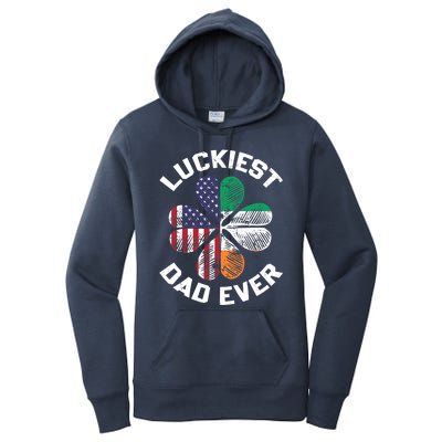 Luckiest Dad Irish American US Flag Shamrock Patrick's Day Premium Women's Pullover Hoodie