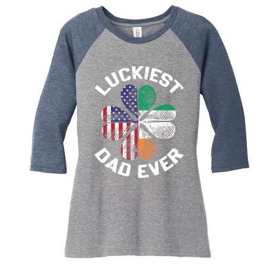 Luckiest Dad Irish American US Flag Shamrock Patrick's Day Premium Women's Tri-Blend 3/4-Sleeve Raglan Shirt