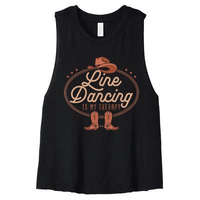 Line Dancing Is My Therapy Country Music Line Dancer Women's Racerback Cropped Tank