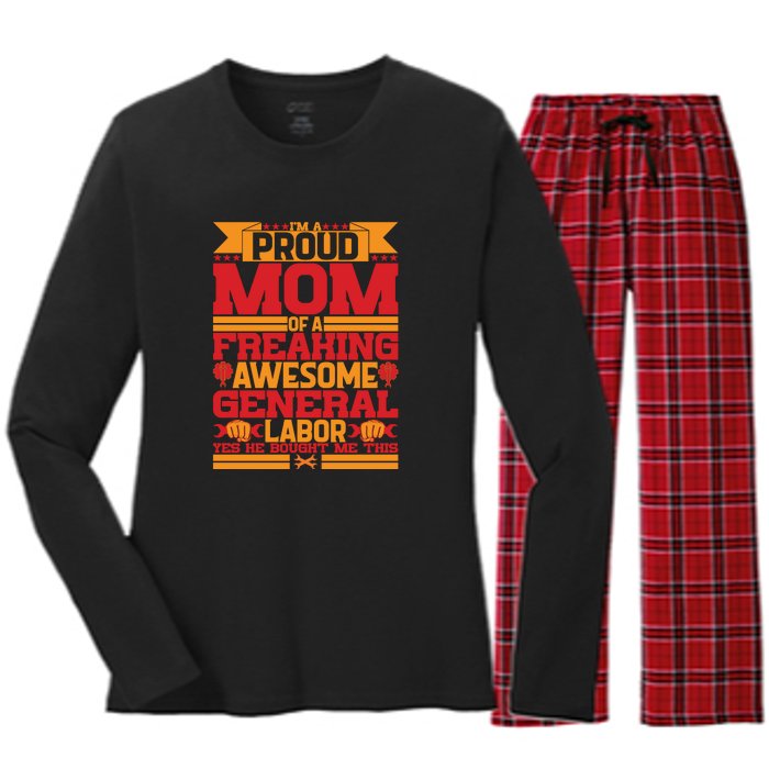 Labor Day I'm A Proud Mom Of A Freaking Awesome Generral Labor Gift Women's Long Sleeve Flannel Pajama Set 