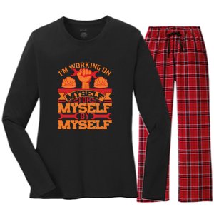 Labor Day I'm Working On Myself For Mytself Gift Women's Long Sleeve Flannel Pajama Set 