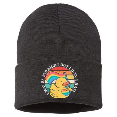 LGBTQ Duck I May Be Straight But I Dont Hate Pride Ally Sustainable Knit Beanie