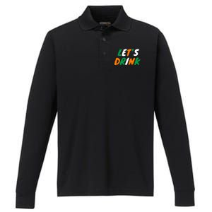 Lets Drink Irish Flag Colors St Patrick's Day Performance Long Sleeve Polo