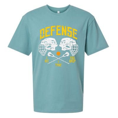 Lacrosse Defense I Hit Take You Drop Lax Player Sueded Cloud Jersey T-Shirt