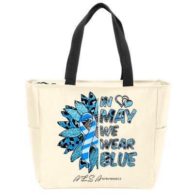 Leopard Daisy In May We Wear Blue ALS Awareness Zip Tote Bag