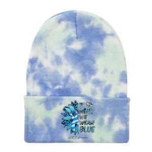 Leopard Daisy In May We Wear Blue ALS Awareness Tie Dye 12in Knit Beanie