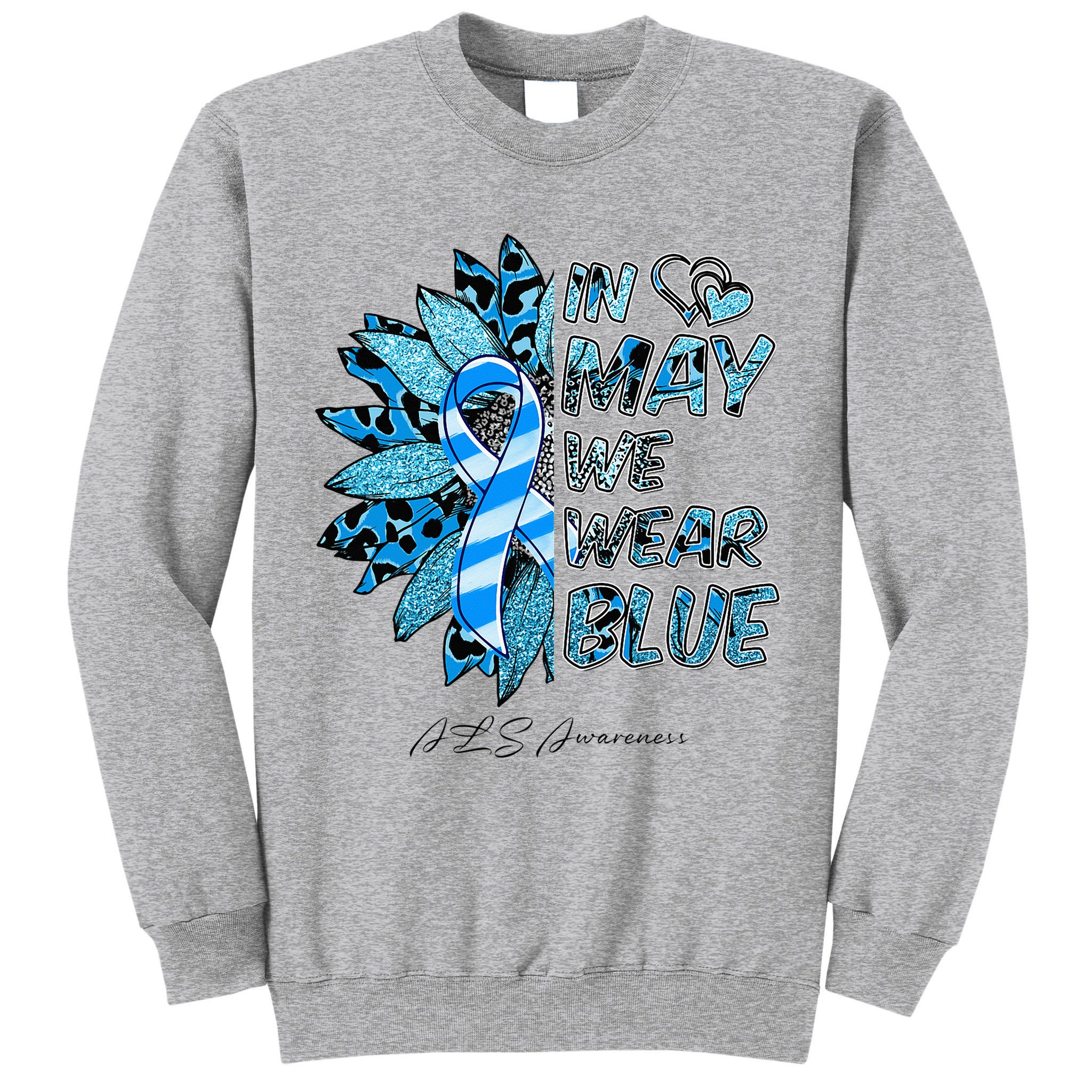 Leopard Daisy In May We Wear Blue ALS Awareness Tall Sweatshirt