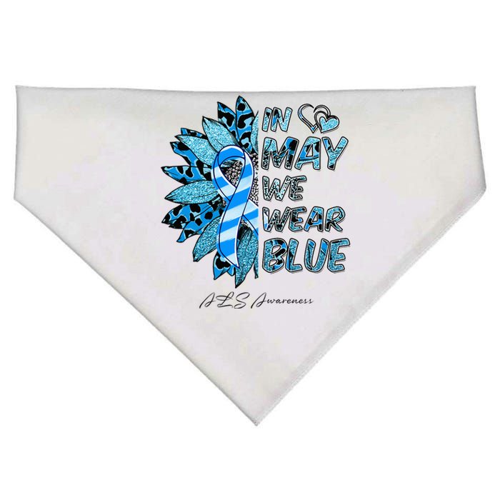 Leopard Daisy In May We Wear Blue ALS Awareness USA-Made Doggie Bandana