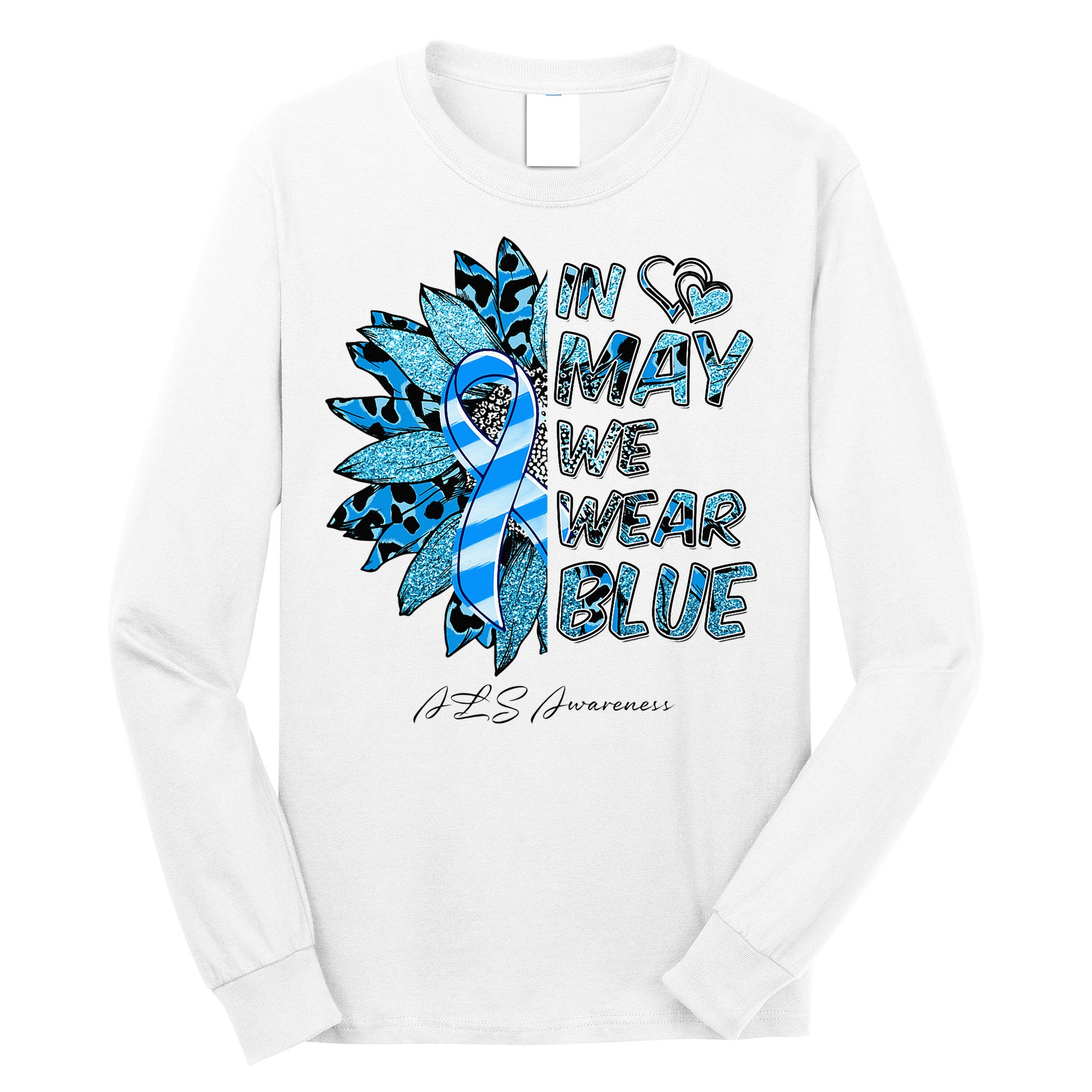Leopard Daisy In May We Wear Blue ALS Awareness Long Sleeve Shirt