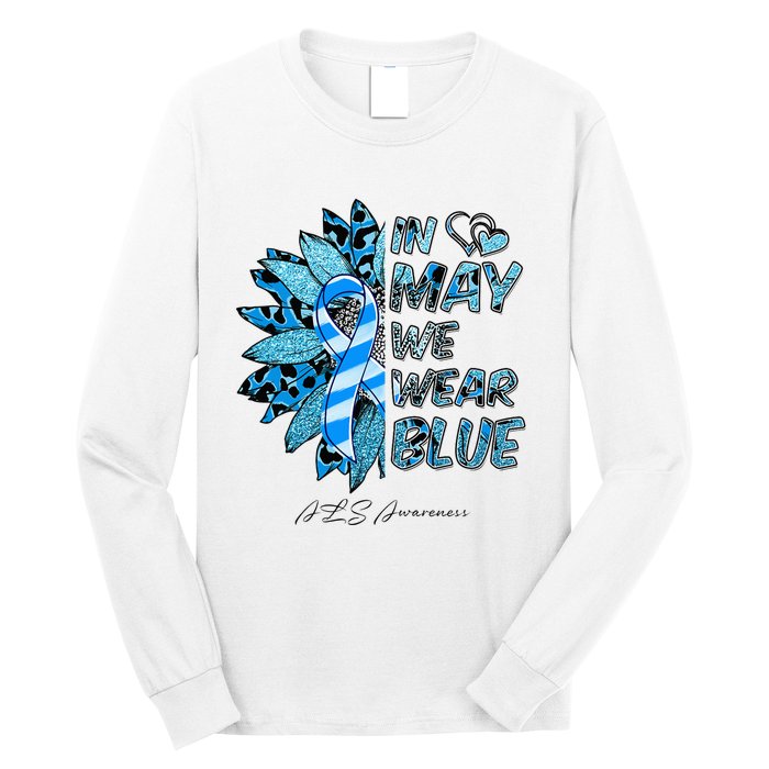 Leopard Daisy In May We Wear Blue ALS Awareness Long Sleeve Shirt