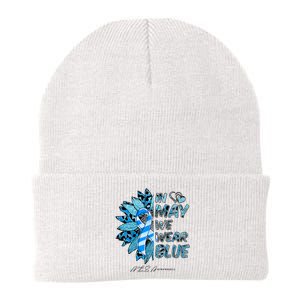 Leopard Daisy In May We Wear Blue ALS Awareness Knit Cap Winter Beanie